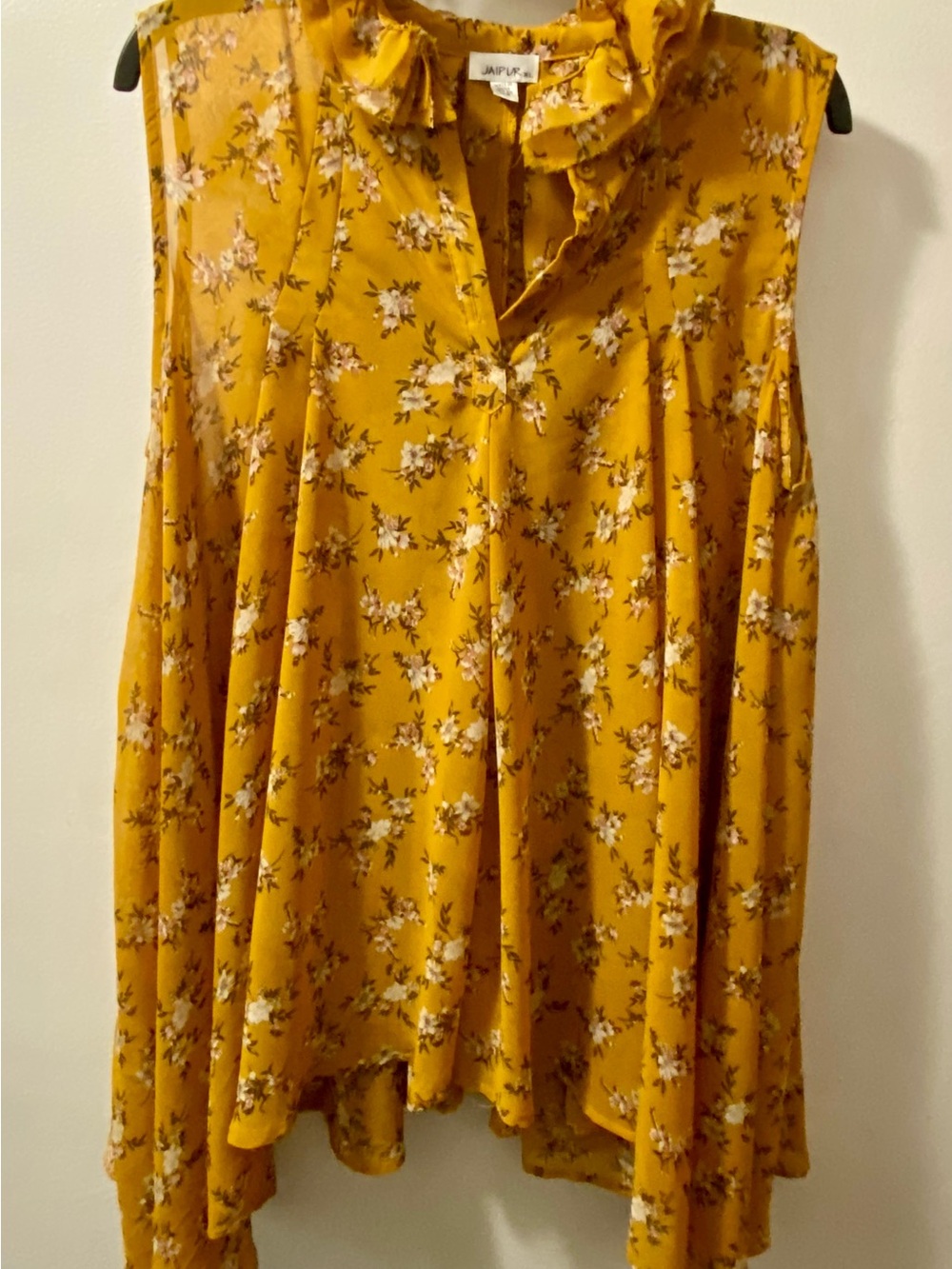Jaipur Mustard Floral Ruffle Neck Sleeveless Top